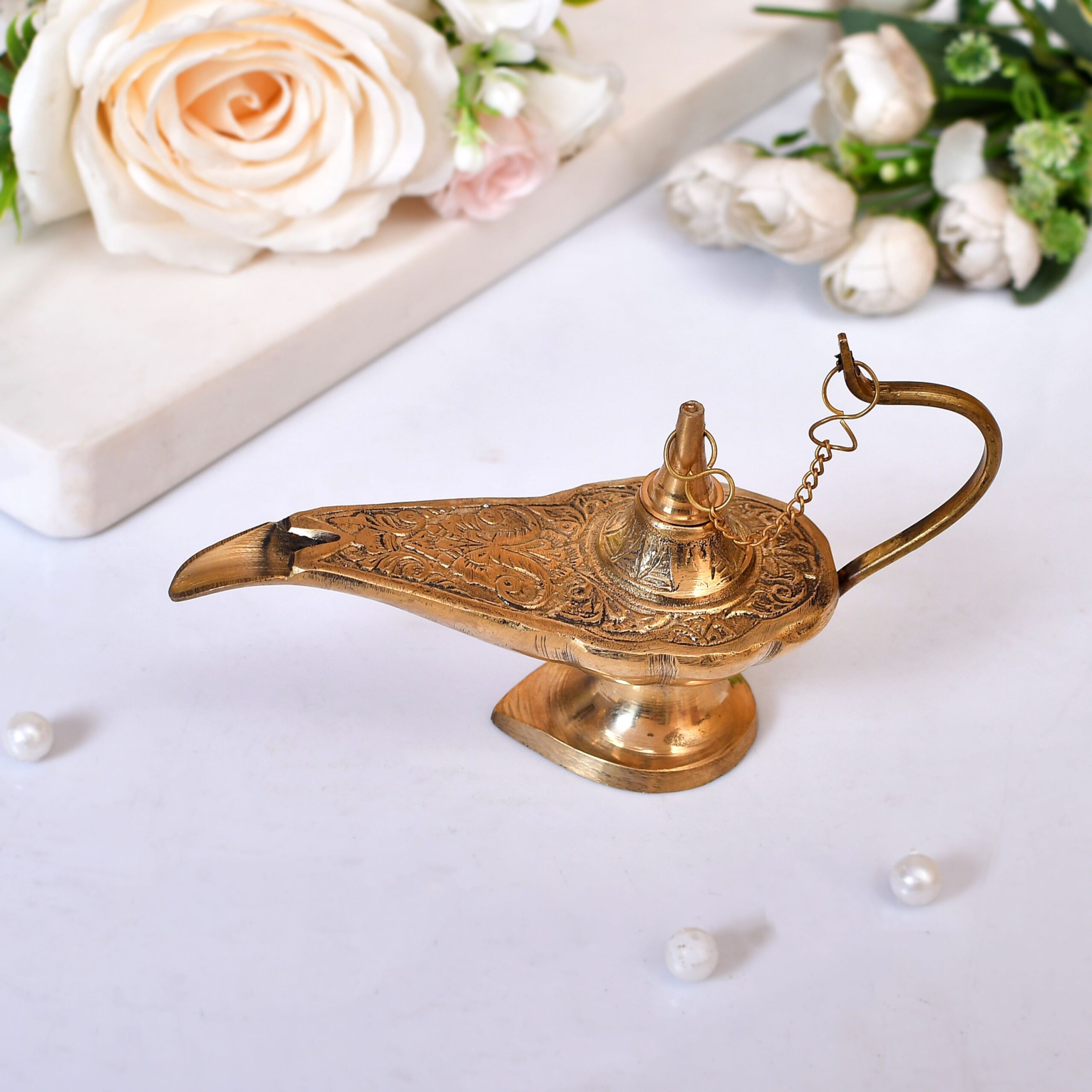 Antique Brass Aladdin Ka Chirag Lamp (6X4X2 inches) - KhwajaDarbar